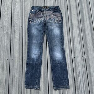 Roberto Cavalli -Vintage Y2K Rhinestone jeans, Gold Script, & Crest Buttons - 29